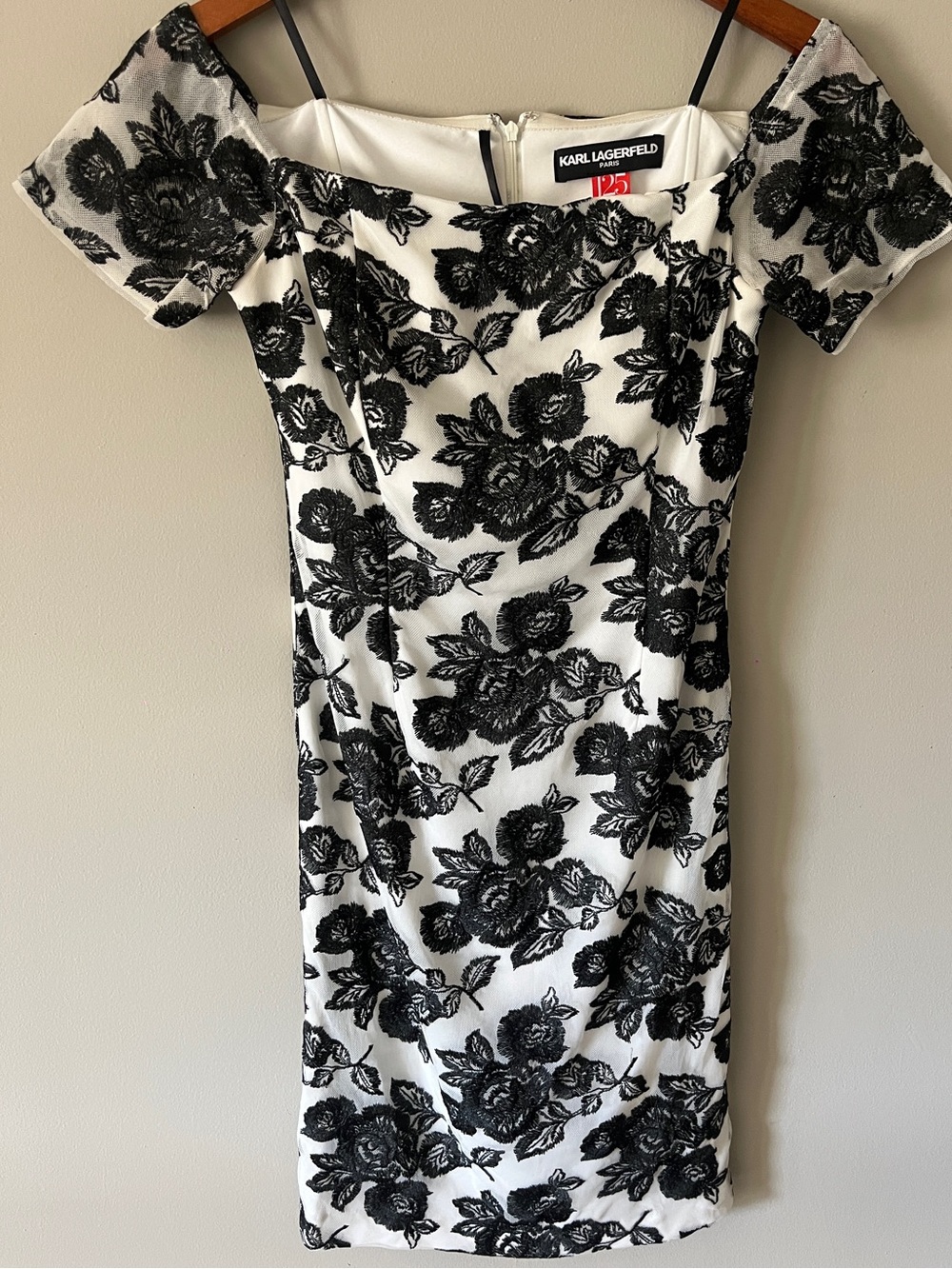 Karl Lagerfeld Black & White One-Shoulder Floral Dress